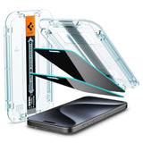 Spigen Tempered Glass Screen Protector [GlasTR EZ FIT - Privacy] Designed for iPhone 15 Pro [Case Friendly] - 2 Pack