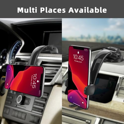 Car Phone Holder Mount,Solid Clamp Arm Strong Suction Adjustable Cell Phone Holder Car Dashboard Window For All Smartphones Automobile Vehicle Cradle-Black