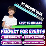 Inflatable Light Sabers For Kids - (Pack Of 12) 35-Inch Neon Color Blow-Up Toy Saber Swords, Party Favors, Goodie Bags, Star Galaxy Theme Birthdays & Prize Toys