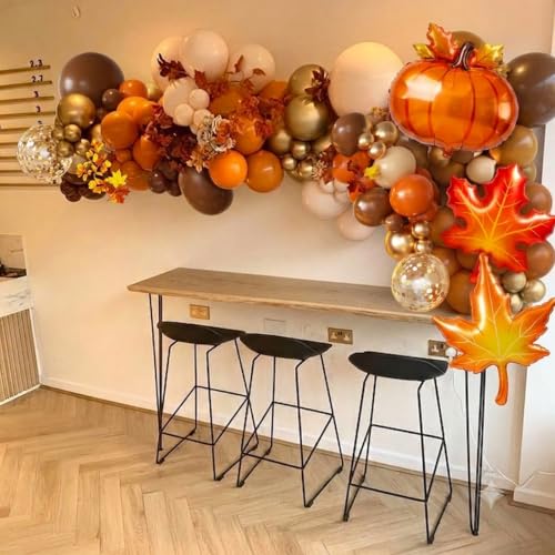 Fall Balloon Arch Kit with Orange Pumpkin Maple Leaves Foil Balloons