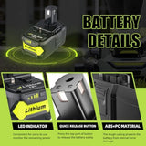 2Pack 6.0Ah Repacement For Ryobi 18V Battery With P117 Charger Compatible With Ryobi Battery 18V P102 P103 P104 P105 P107 P108 P109 Battery & Charger Kit