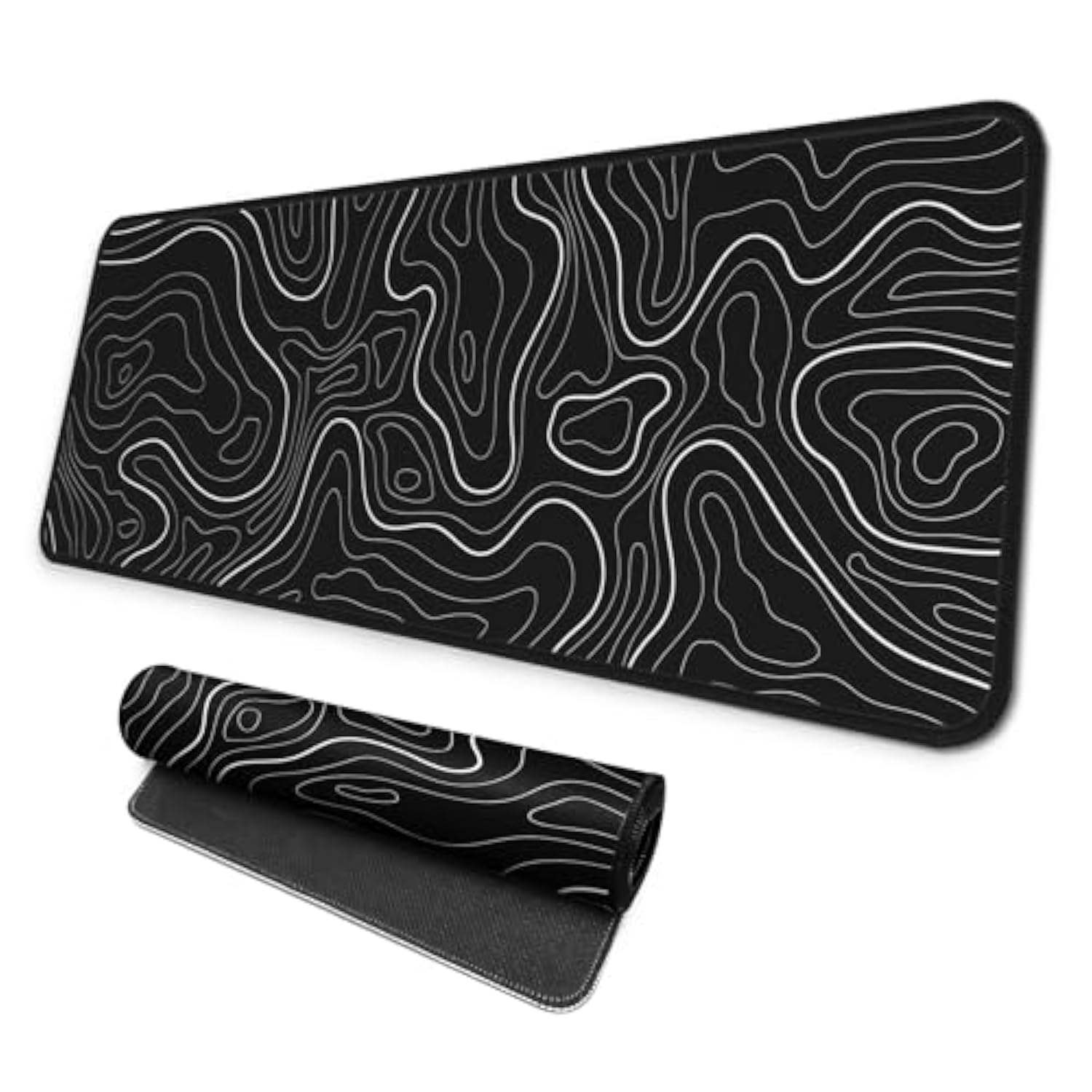 Large Gaming Mouse Pad, Full Keyboard Mat, Long Laptop Mousepad, Computer Mouse Mat For Home And Office, Anti-Slip Rubber Base, 31.5 X 11.8 Inches (Black Topographic Map)