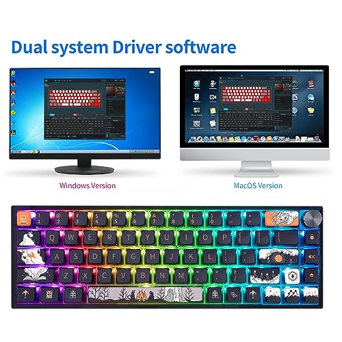 Skyloong Gk68 68-Key Rgb Backlit Gaming Keyboard With Side Transparent Pudding Keycaps, Hot Swappable Red Optical Switches, Type C Wired Knob Mechanical Keyboard For Win/Mac Os