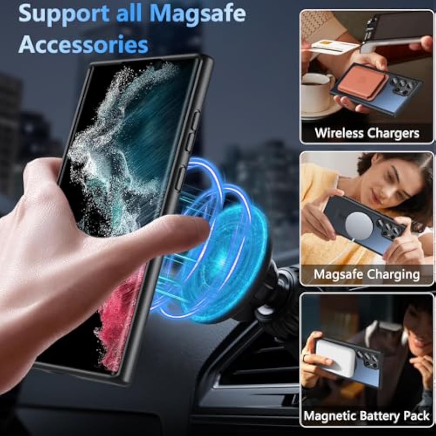 Case For Samsung Galaxy S22 Ultra,Magnetic Galaxy S22 Ultra 5G Phone Case [Compatible With Magsafe] Anti-Fingerprint Translucent Matte Shockproof Protective Case For Samsung S22 Ultra (Black)
