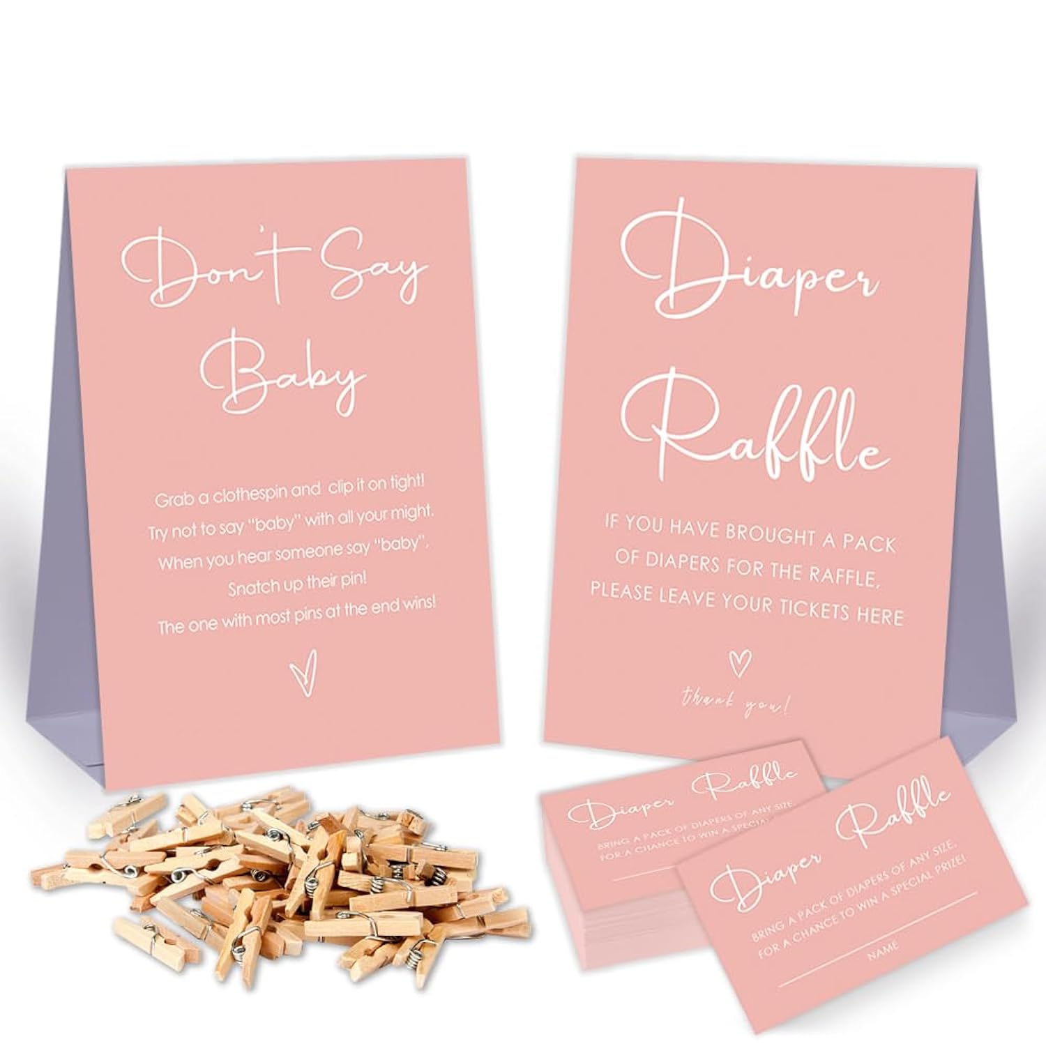2 Rustic Baby Shower Games-Don'T Say Baby And Diaper Raffle Tickets Baby Shower Games,Baby Shower Decorations,Baby Shower Game Ideas,2 Sign & 50 Mini Clothespins & 50 Cards Set-Z1