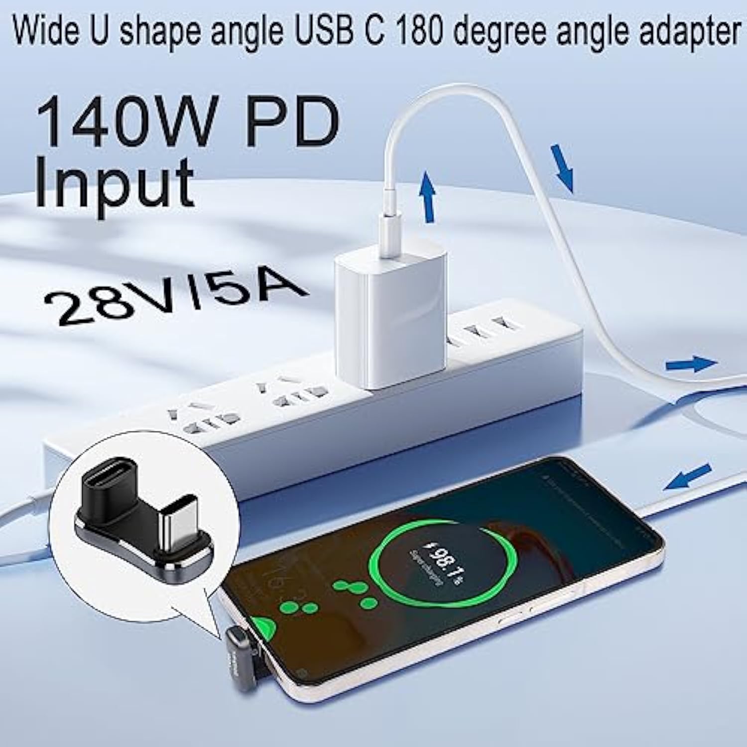 Wider Usb C U Shaped Angle Adapter 140W 20Gbps Usb3.2 Type C Male To Female Wi