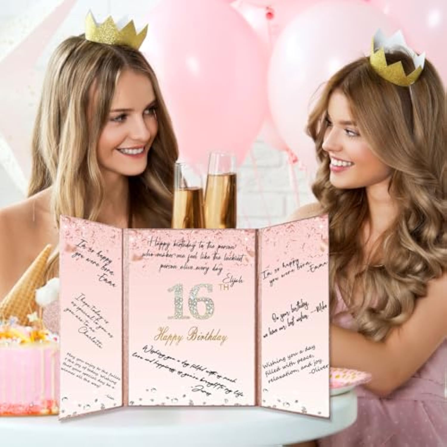 Sweet 16 Birthday Decorations, Creative Rose Gold 16Th Birthday Guest Book Alternative, Large 16Th Birthday Signature Book 12" X 18", Great 16 Years Old Birthday Gifts For Girls