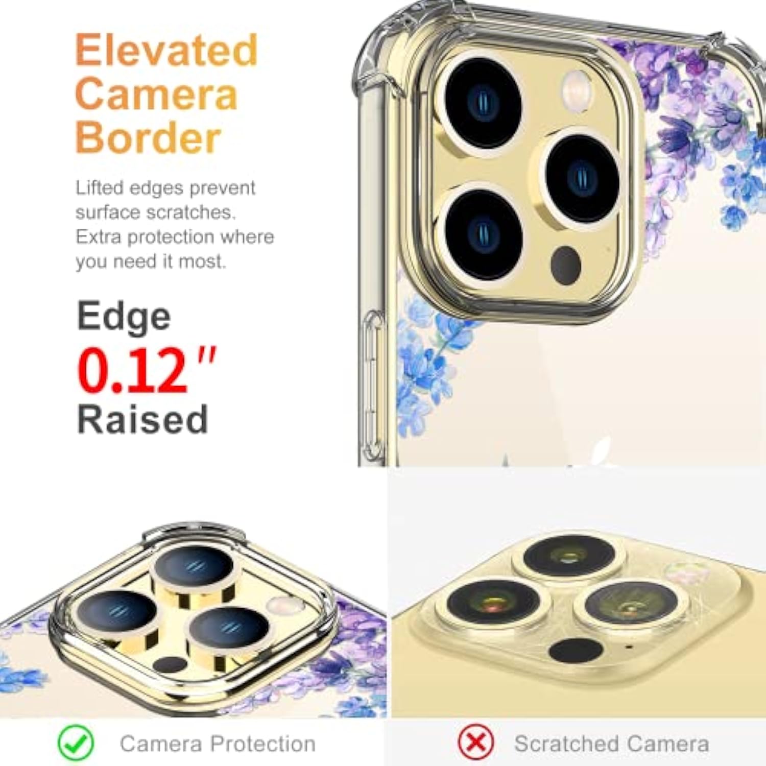 Flower Designed For Iphone 13 Pro Case[With Screen Protector], Floral Clear Women Phone Case Shockproof Protective Soft Tpu Bumper Cover 6.1 Inch 2021 (Lavender/Purple)