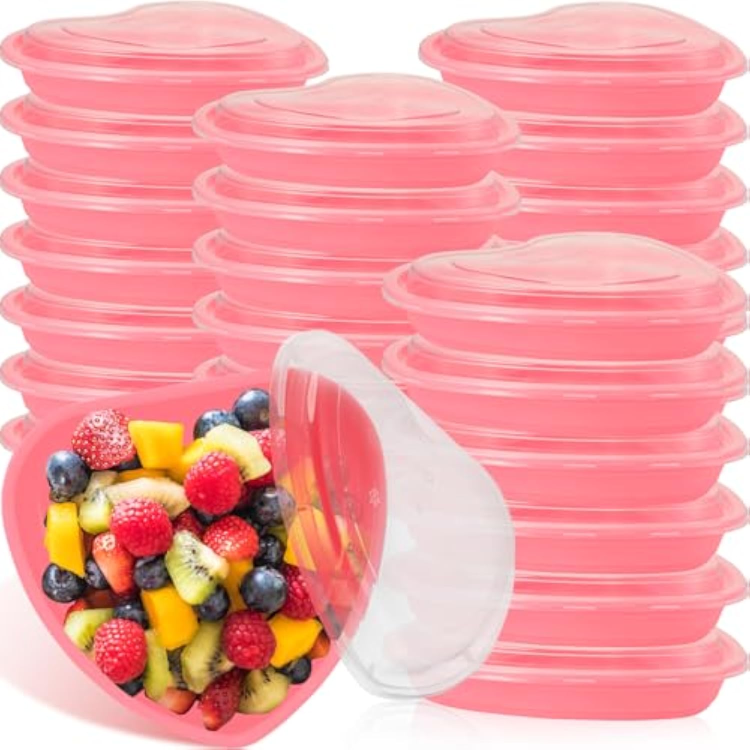 25 Pack 34 Oz Heart Shaped Food Storage Containers Valentine‘S Day Heart Box With Clear Lid Pink Plastic Seasoning Plates Dessert And Lunch Box For Kitchen Restaurant Fruit Vegetable Food