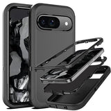 For Google Pixel 9/Pixel 9 Pro Case - 3-In-1 Heavy Duty Rubber Protection Cover,16 Ft Military Grade Shockproof Secure Layered Pixel 9/9 Pro Phone Case-Black