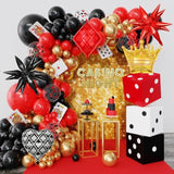 144Pcs Dice Favor Boxes Casino Theme Party Decorations , Casino Balloon Arch Garland Kit Red Black Gold Dice Crown Poker Foil Balloons For Poker Las Vegas Game Night Casino Party Supplies