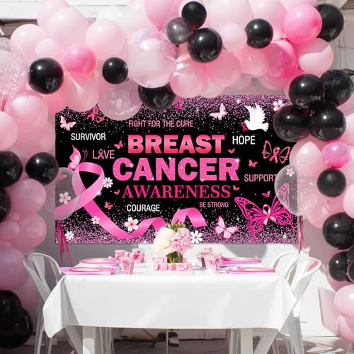 6x3.6ft Black Breast Cancer Awareness Month Backdrop Banner