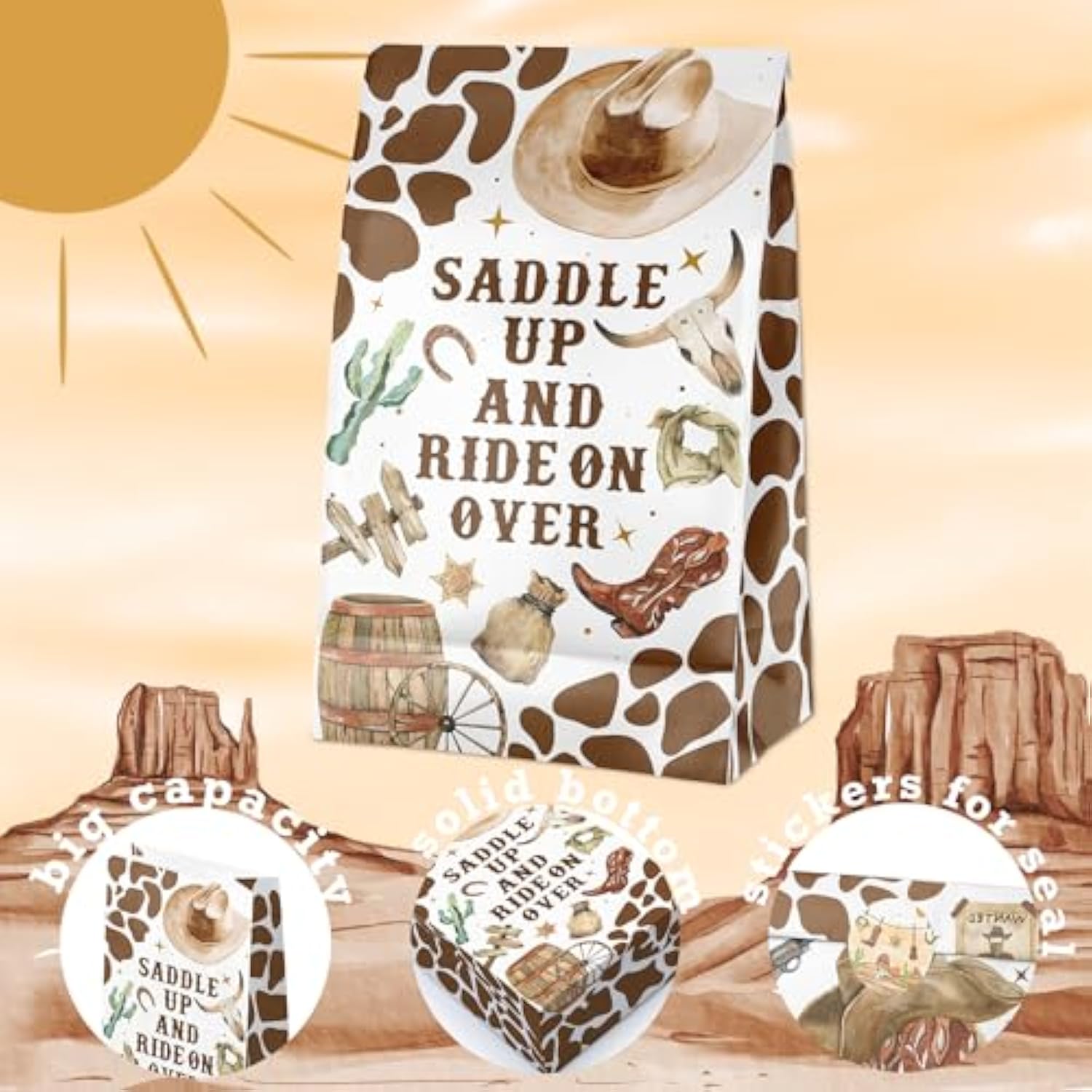 24 Pcs Cowboy Goodie Bags With Stickers - Cowboy Themed Birthday Party Favor Bags, Perfect For Kids' Cowboy Party Supplies And Treat Bags