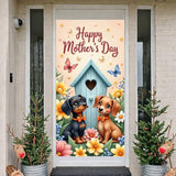 Happy Mother's Day Banner Decorations 71x35" Mothers Day Door Cover Cute Dog Birdhouse Hanging Backdrop Photo Booth Prop for Mom Happy Mothers Day Indoor Outdoor Decor