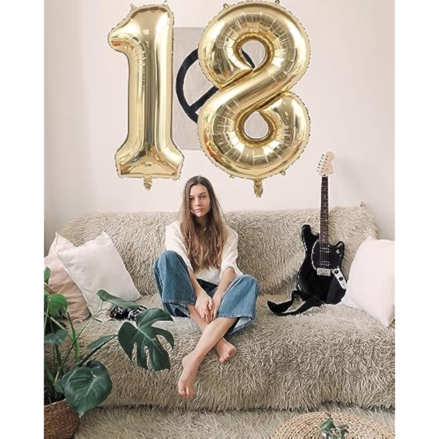 40" Light Gold Number 16 Balloon, White Gold Foil Mylar Jumbo Digital Balloon Decor