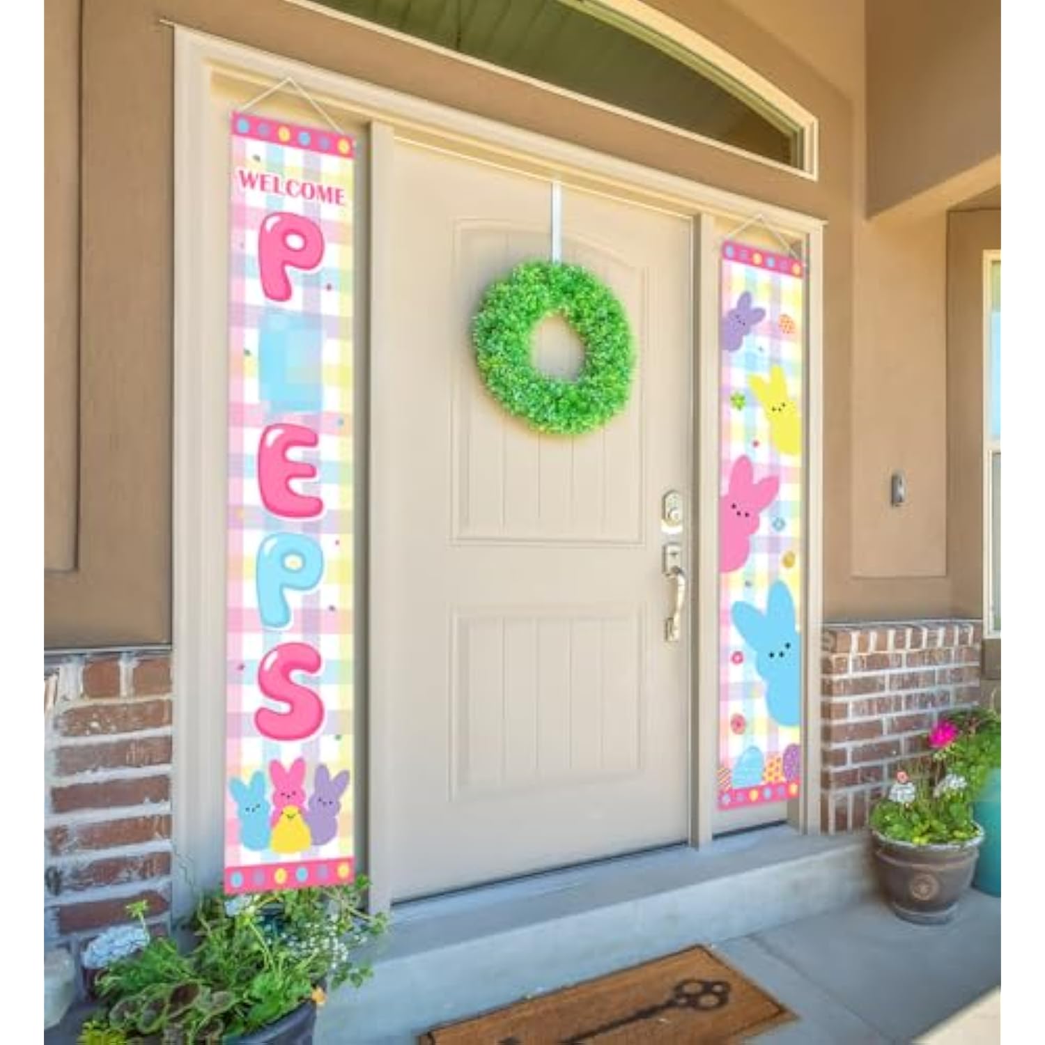 Easter Bunny Porch Sign- Easter Welcome Door Hanging Banner Decoration Bunny Easter Spring Party Supplies Outdoor