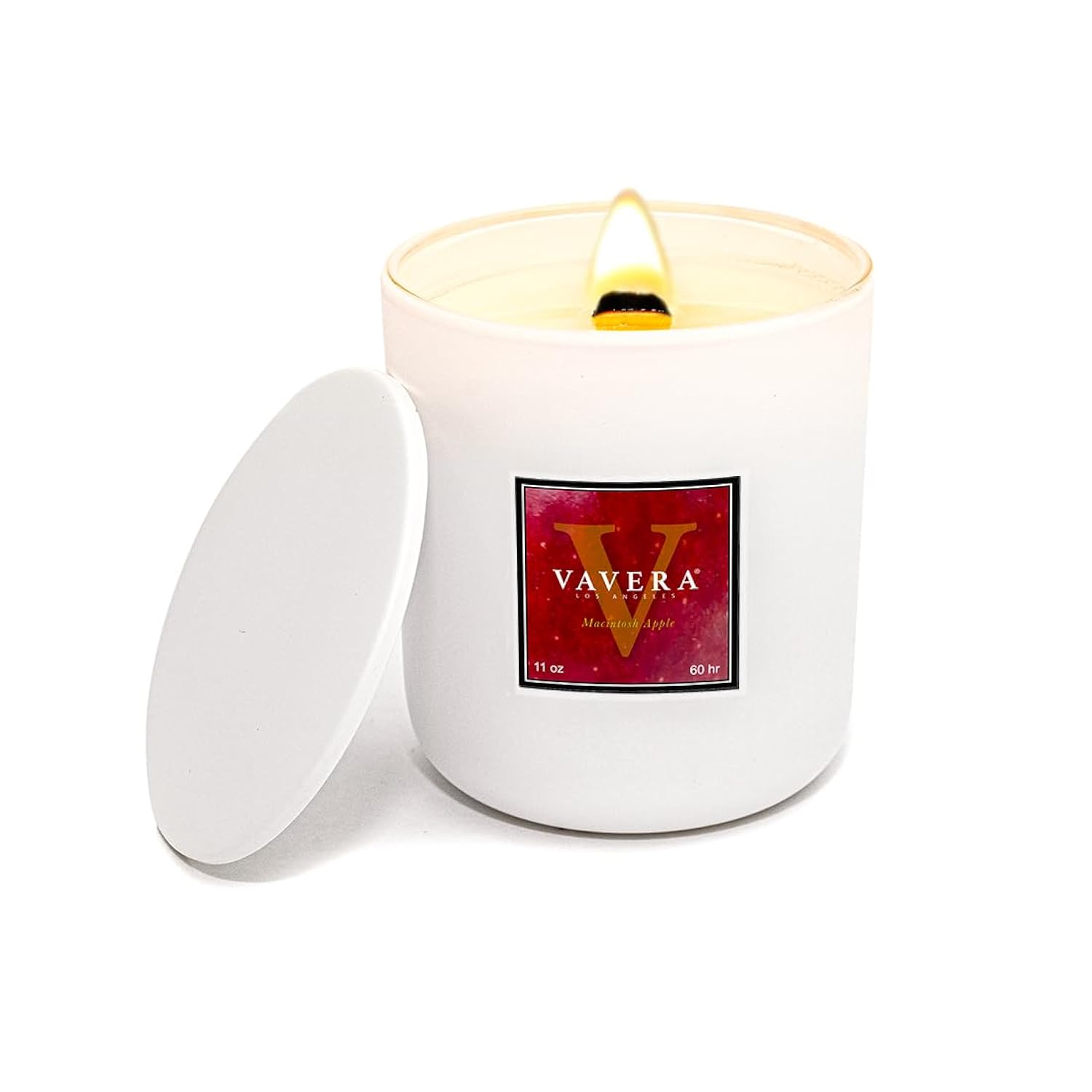 Macintosh Apple Wood Wick Candles That Crackle (11Oz Matte White Jar W/Lid). Smells Like Fresh, Crisp Apples! Crossover Candles For Women Or Men! Soy Candle Non Toxic, Hand-Crafted In Usa.