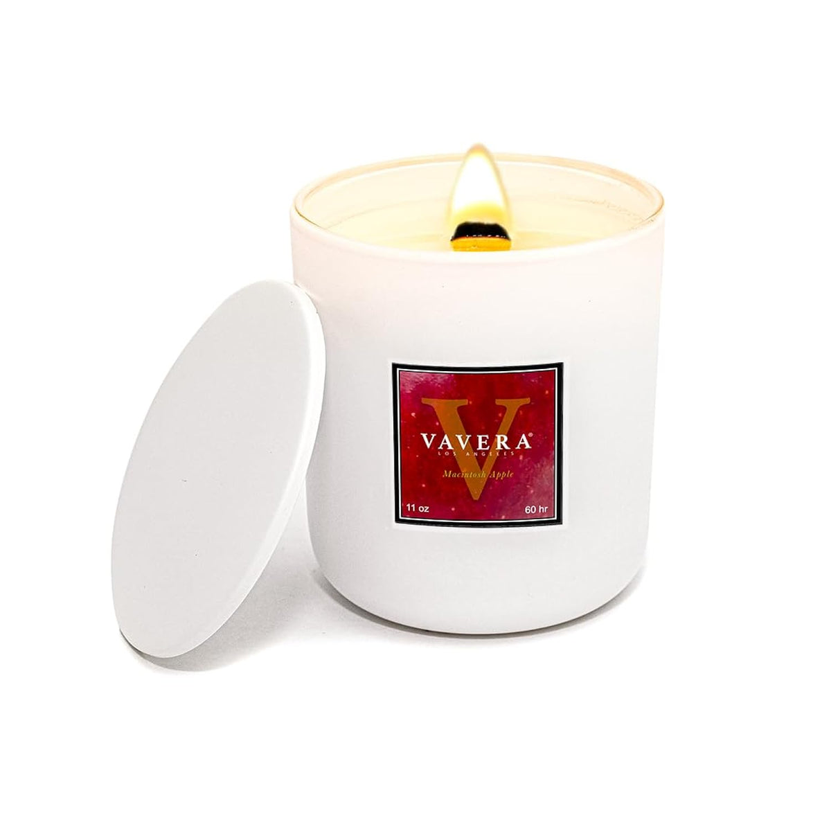 Macintosh Apple Wood Wick Candles That Crackle (11Oz Matte White Jar W/Lid). Smells Like Fresh, Crisp Apples! Crossover Candles For Women Or Men! Soy Candle Non Toxic, Hand-Crafted In Usa.