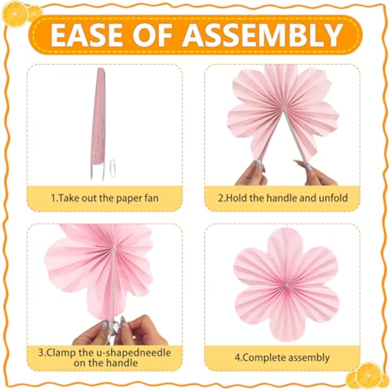 9 Pcs Pink And Orange Party Decorations Set, Hanging Paper Fans Paper Flowers Decorations For Girls Women Wall Graduation Birthday Bachelorette Classroom Baby Shower Wedding Thanksgiving Decor