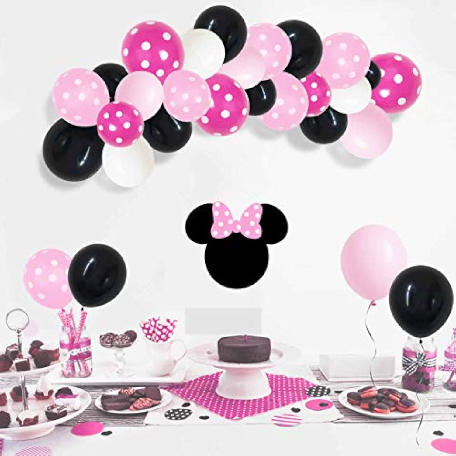 60-Pack 12" Black & Pink Thick Latex Polka Dot Balloons
