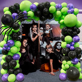 Halloween Balloon Garland Arch Kit Black Green Metallic Purple Balloons with Spider Party Decor