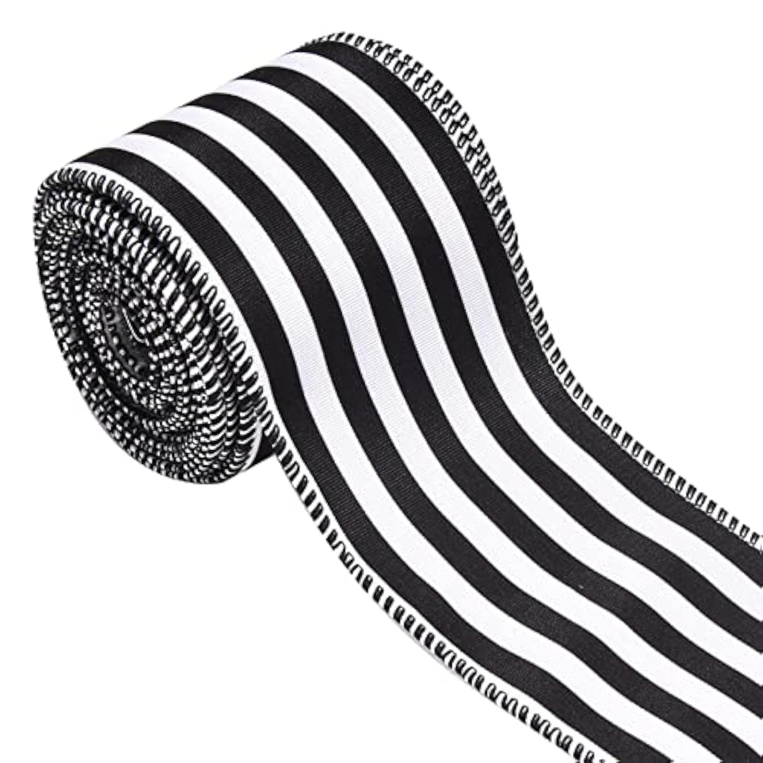 Christmas Ribbon For Tree, Black And White Striped Ribbon Wired Vertic