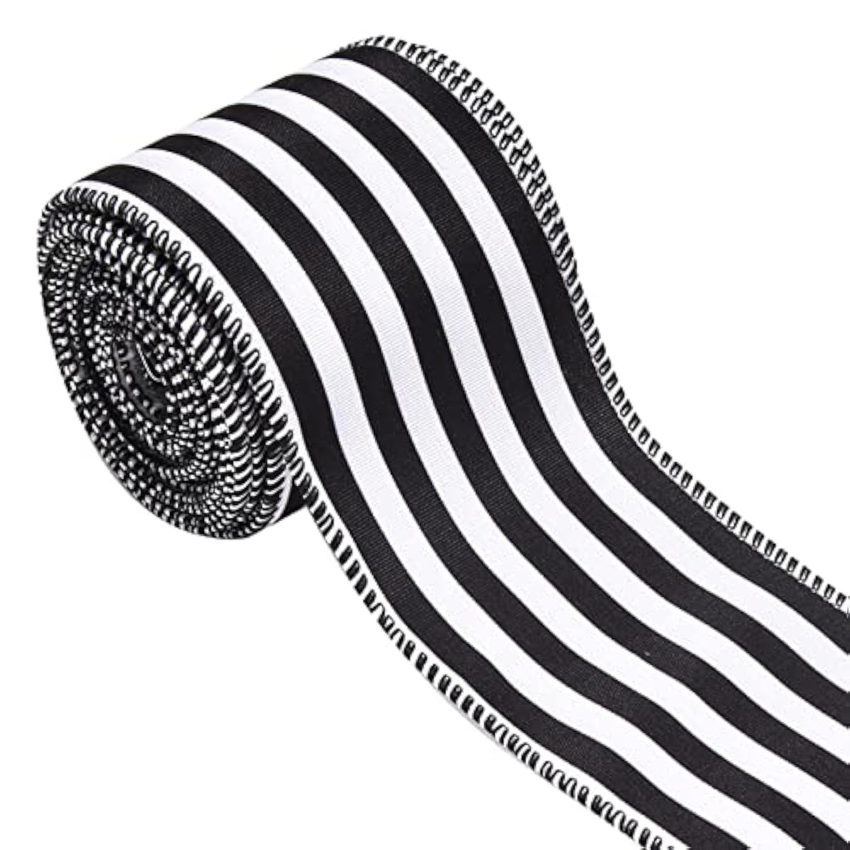 Christmas Ribbon For Tree, Black And White Striped Ribbon Wired Vertic