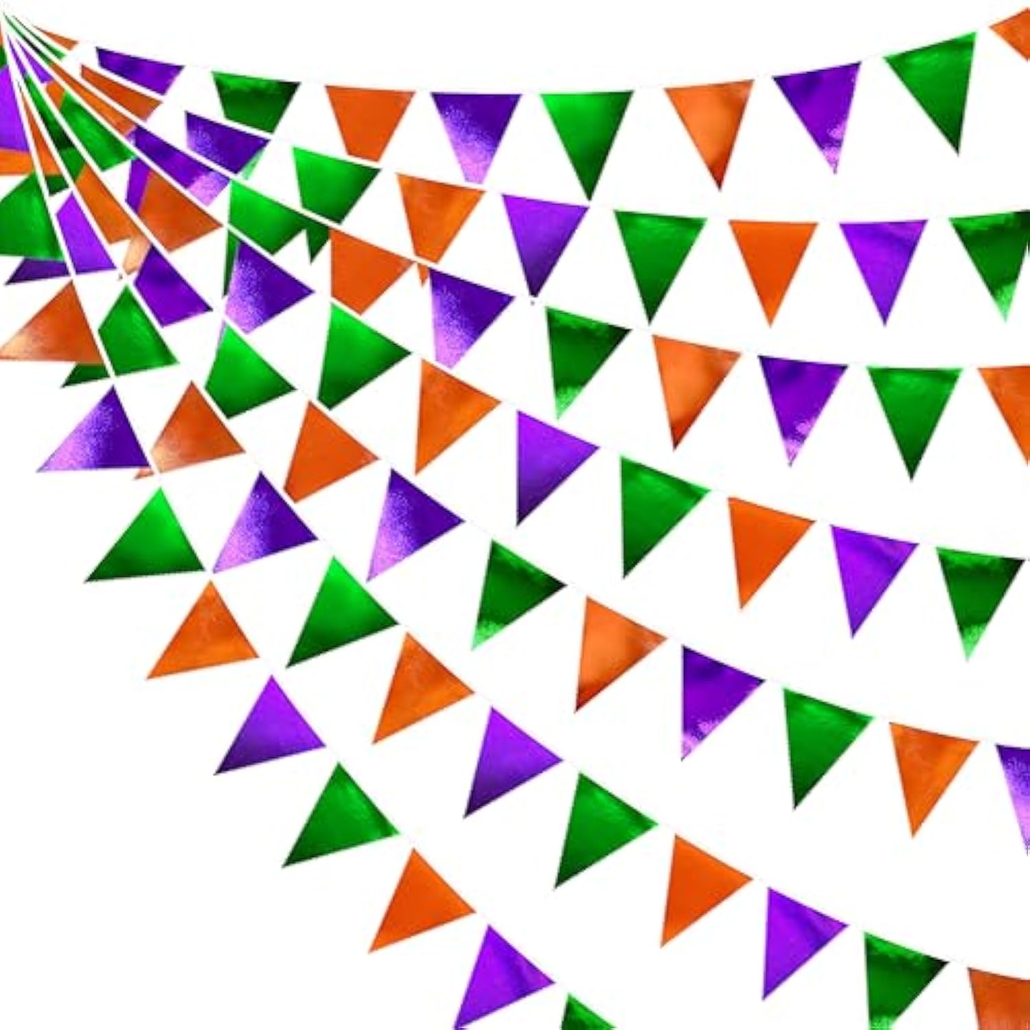 Halloween Metallic Fabric Triangle Pennant Banner Green Orange Purple Party Decor