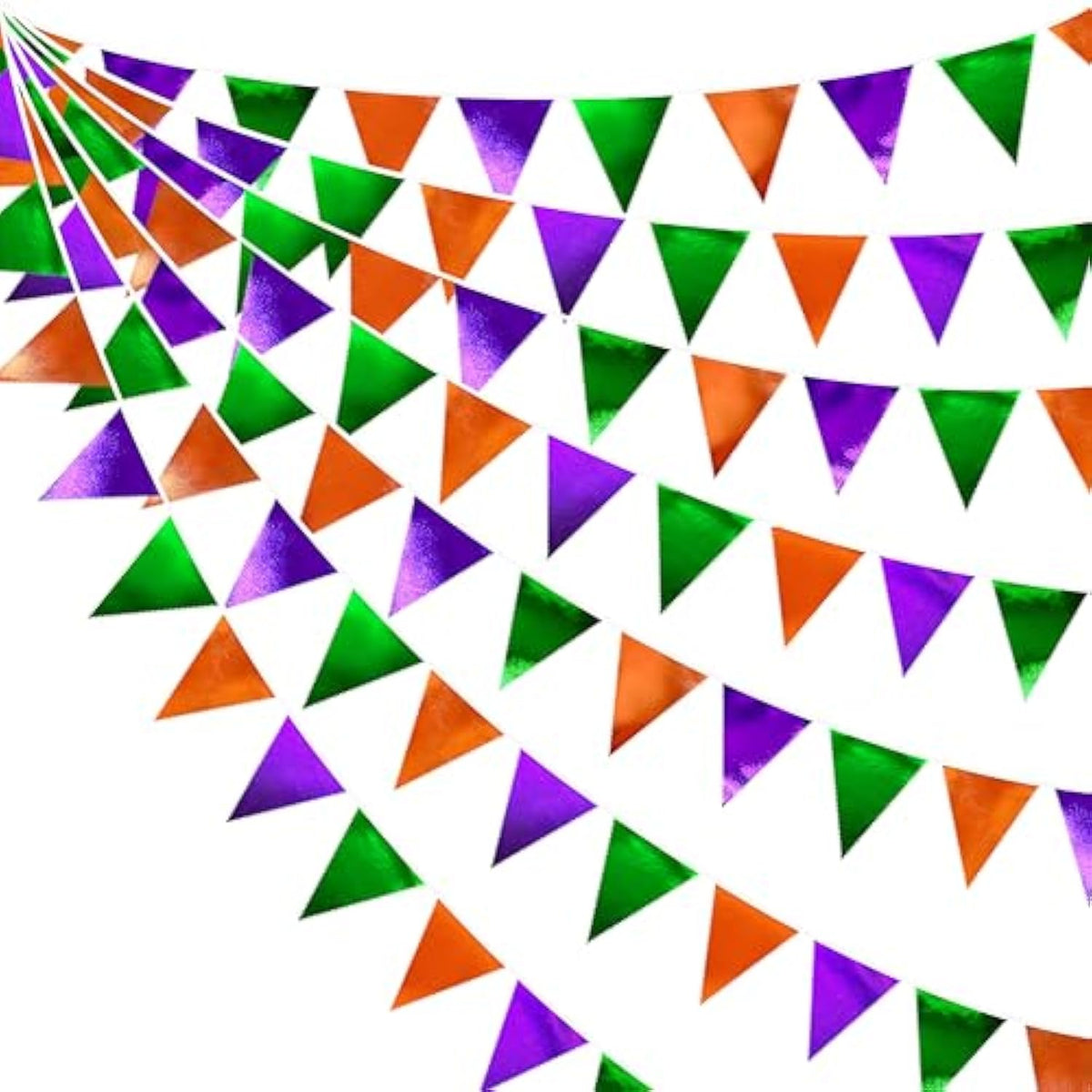 Halloween Metallic Fabric Triangle Pennant Banner Green Orange Purple Party Decor