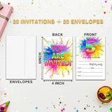 5Th Birthday Invitations For Kids, Rainbow Painting Birthday Party Invitation Cards, Gold Foil Party Celebration Supplies Decoration -20 Fill In Invitations With Envelopes (A01)