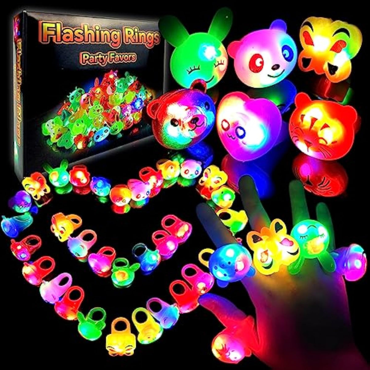 - 24 Pack Led Light Up Bumpy Rings Party Favors For Kids Prizes Box Toys For Birthday Classroom Rewards Treasure Box Prizes Toys Glow Party Supplies