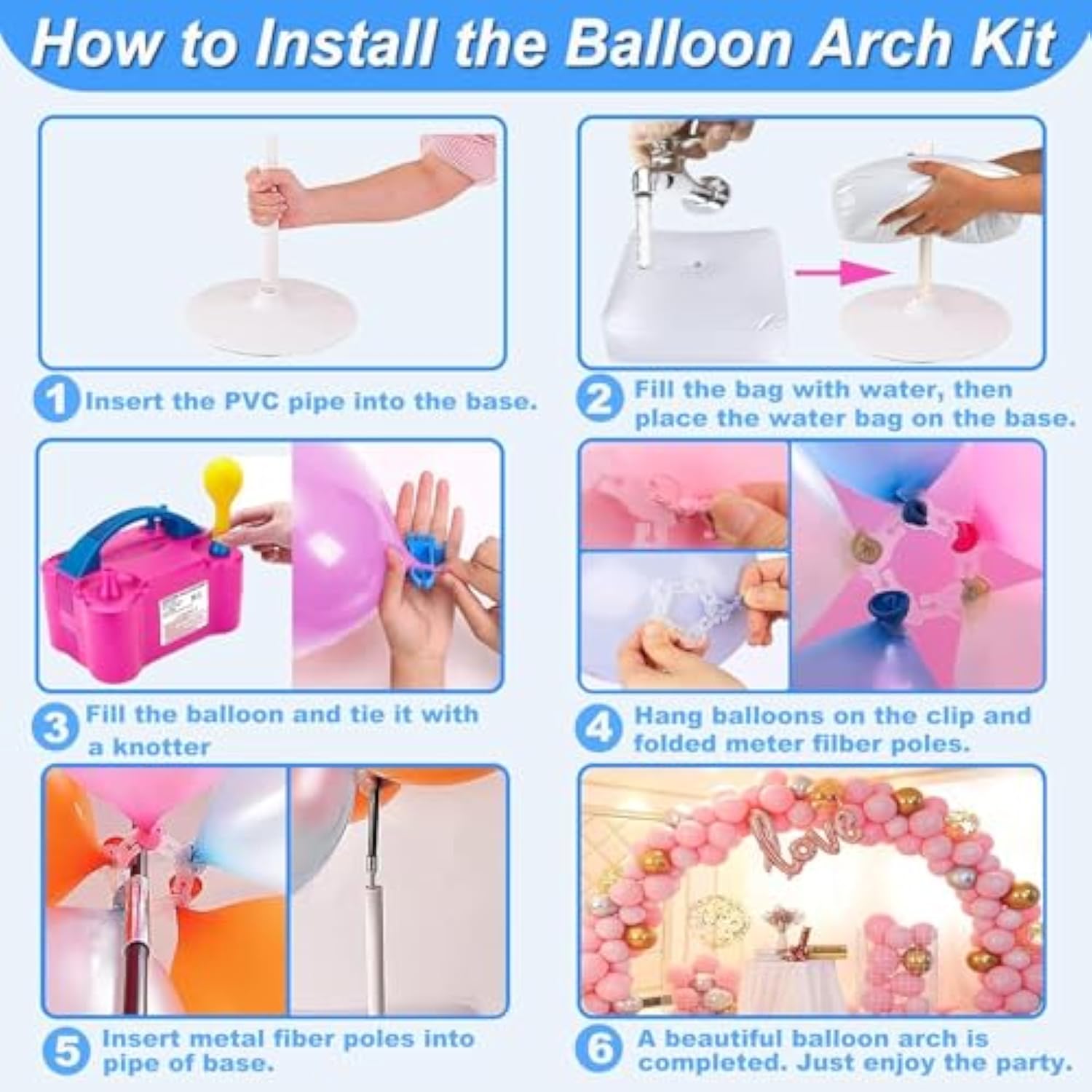 Balloon Arch Kit And Balloon Pump, 10Ft Width 9Ft Height Adjustable Balloon Arch Stand With New Designed 2 Balloon Stands Water Fillable Bases For Wedding Anniversary Birthday Party Baby Shower