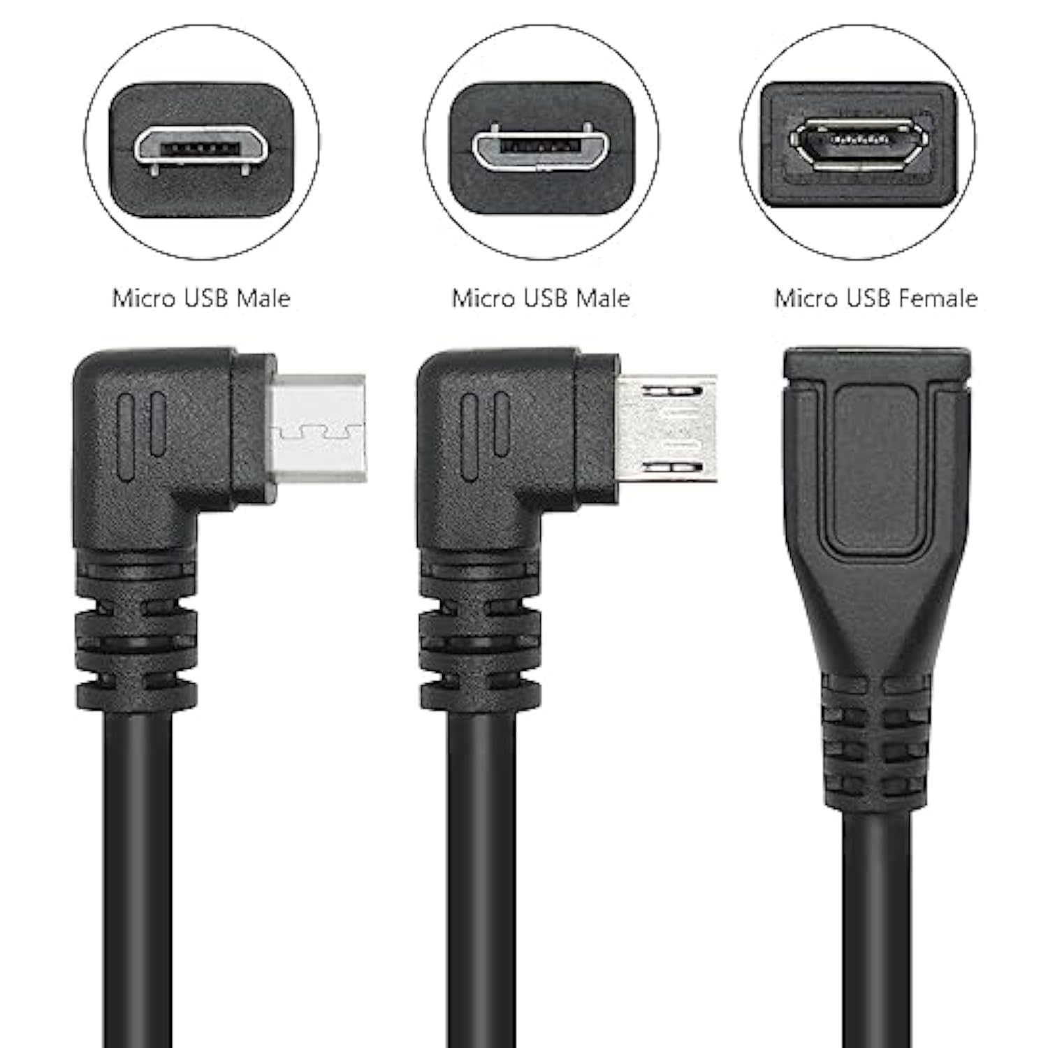 Short Micro Usb Extension Cable 25Cm/9Inch,Left & Right Angle 90 Degree Micro