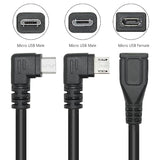Short Micro Usb Extension Cable 25Cm/9Inch,Left & Right Angle 90 Degree Micro