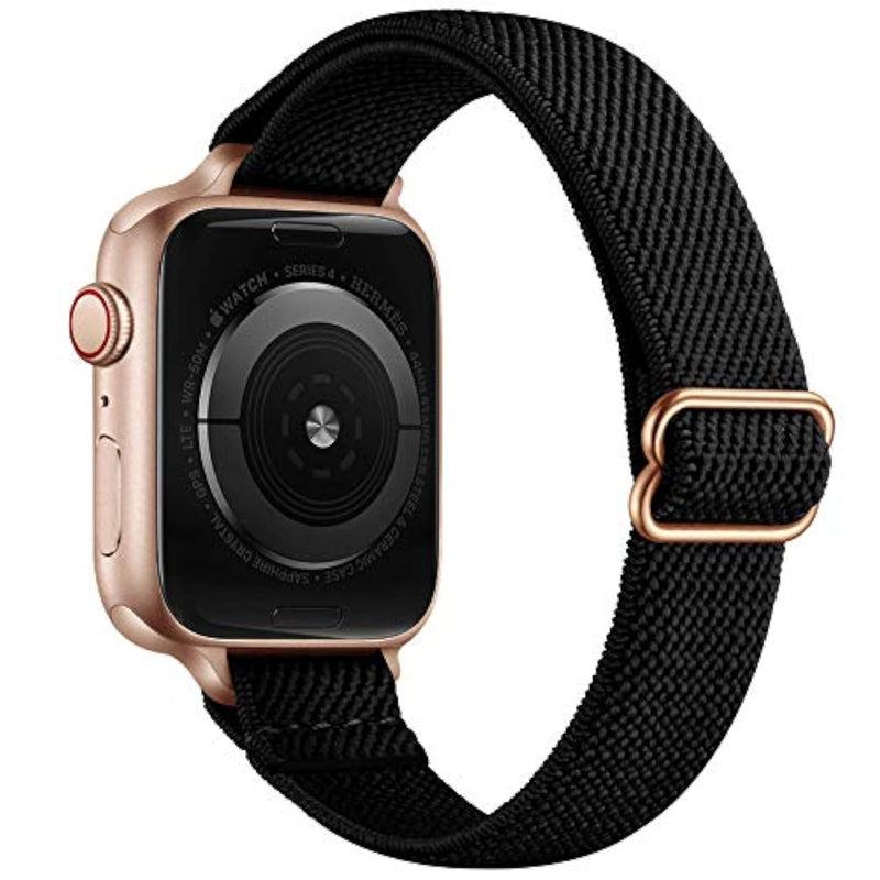 Slim Stretchy Bands Compatible With Apple Watch Band 42Mm 41Mm 40Mm 38Mm, Women Elastics Nylon Thin Strap For Iwatch Se2 Se Series 10 9 8 7 6 5 4 3 2 1 (Black/Rose Gold)