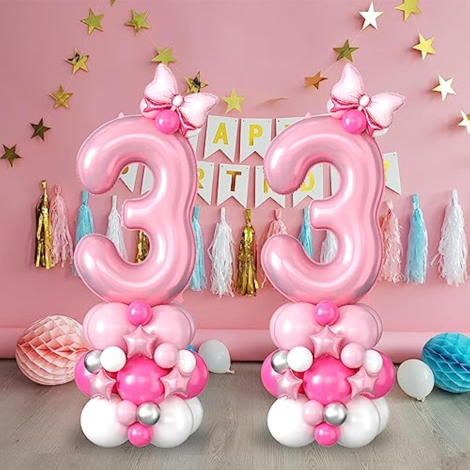 30pcs 40" Pink Number 3 Balloons for Girl's 3rd Birthday Party Decor