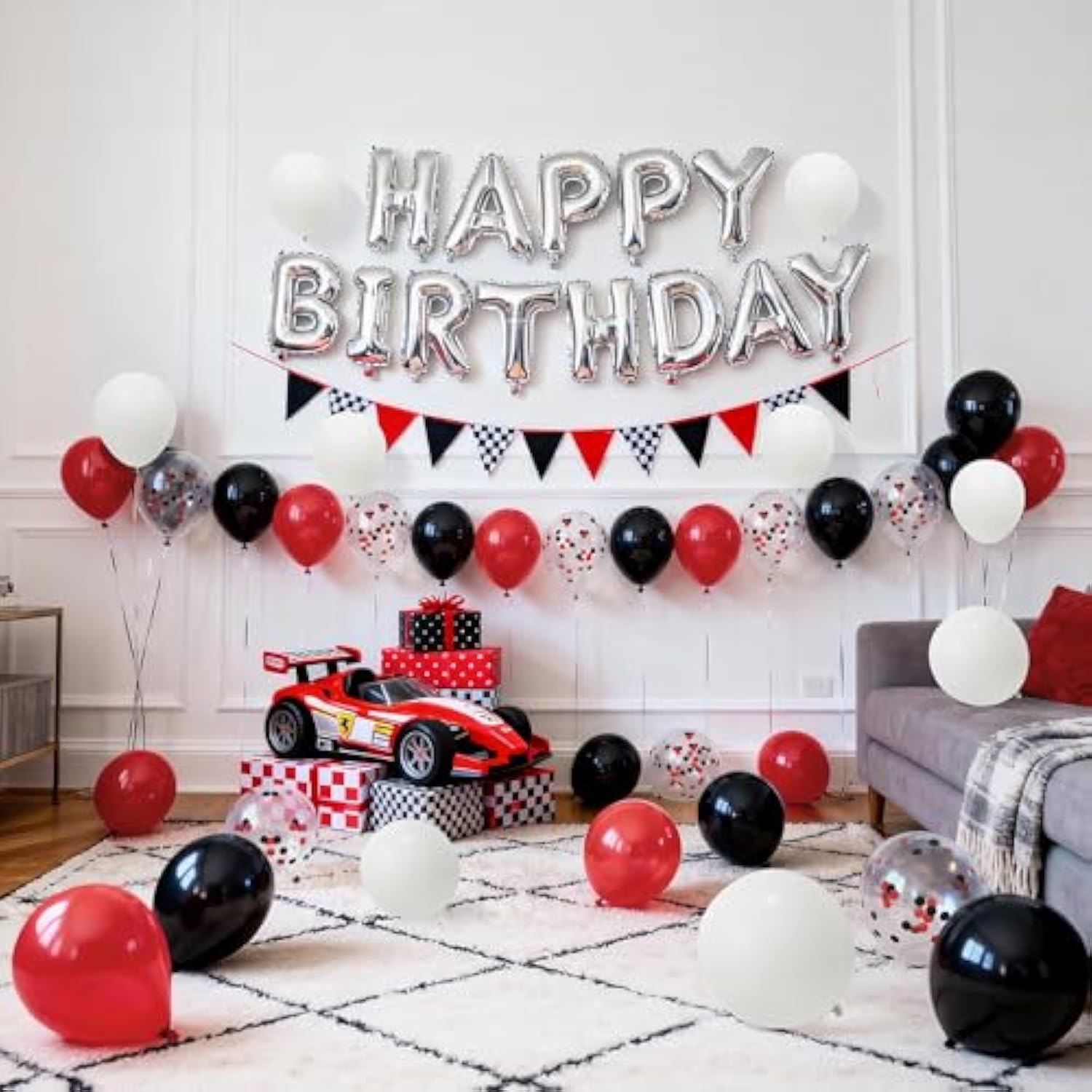 Red Black White Balloon Backdrop 60pcs 12 Inch Confetti Latex Balloons