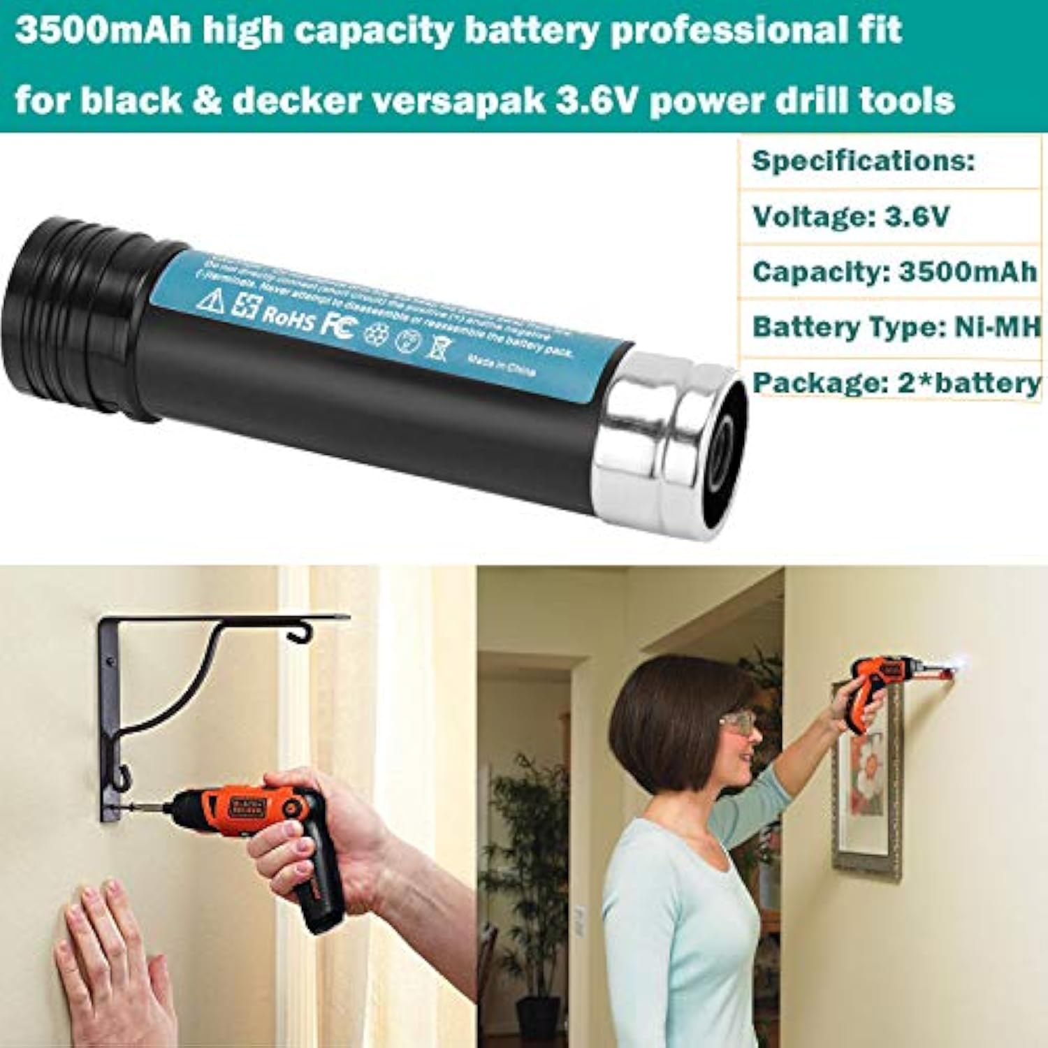 2Pack 3.6V 3500Mah Ni-Mh Replacement Battery For Black & Decker Versapak Battery Vp100 Vp100C Vp105 Vp105C Vp110 Vp110C Vp143 Model Power Tools
