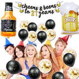 21St Birthday Decorations For Him, 21St Birthday Decorations With 40 Inch Gold 21 Number Balloons, Cheers To 21 Years Banner,Fringe Curtains And Cups Foil Balloons