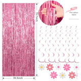 Pink & Red Happy Birthday Party Kit Banner, Fringe Curtain, Balloons & Cake Topper
