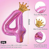 40" Hot Pink Number 4 Balloon with Mini Crown 4th Birthday Party Decor