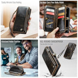 Compatible With Iphone 12 Pro Max Case Wallet With Rfid Blocking Card Holder For Women Men, Pu Leather Magnetic Snap Flip Zipper Strap Wallet Phone Case Fit For Iphone 12 Pro Max 6.7, Coffee