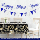 Pre-Strung Blue Glitter Happy New Year 2026 Banner Party Decorations No DIY
