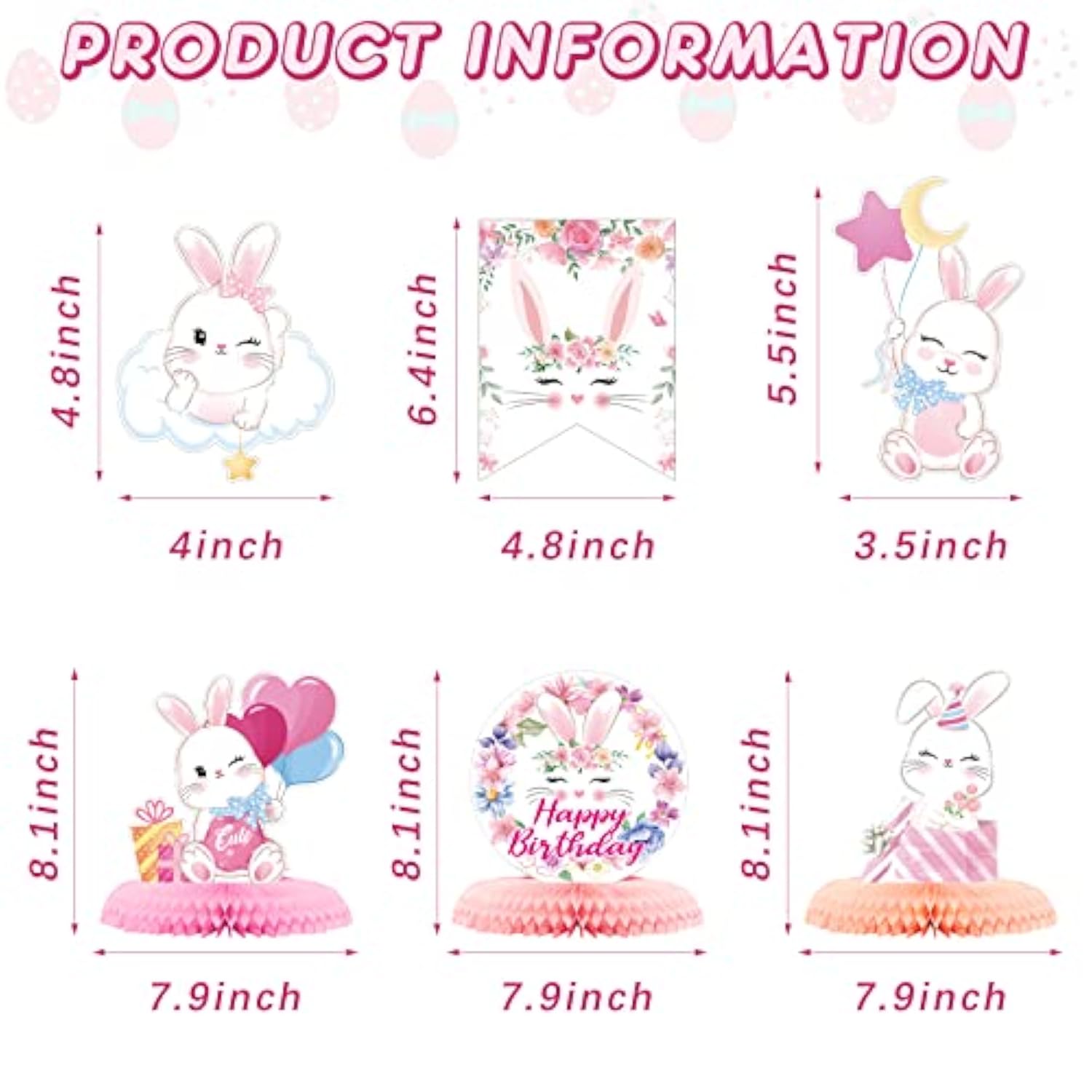 Easter Bunny Party Decor Kit – 26pcs Banner, Swirls & Centerpieces for Baby Girl Shower