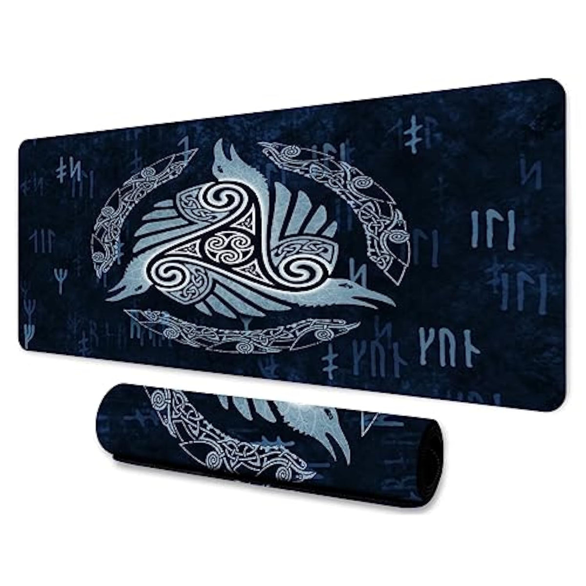 Viking Large Mousepad 31.5X11.8 Inches Nordic Meditation Rune Gothic Triangular Crow Graphic Printed Game Mousepad For Office Computer Desk Decoration Bdxpmn210