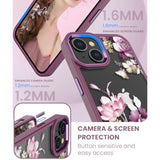 Purple Crystal Clear Flower Case for iPhone 14 and 13, 6.1 Inch, Soft TPU Bumper and Hard PC Back Shell, Shockproof and Anti-Scratch, Wireless Charging Compatible