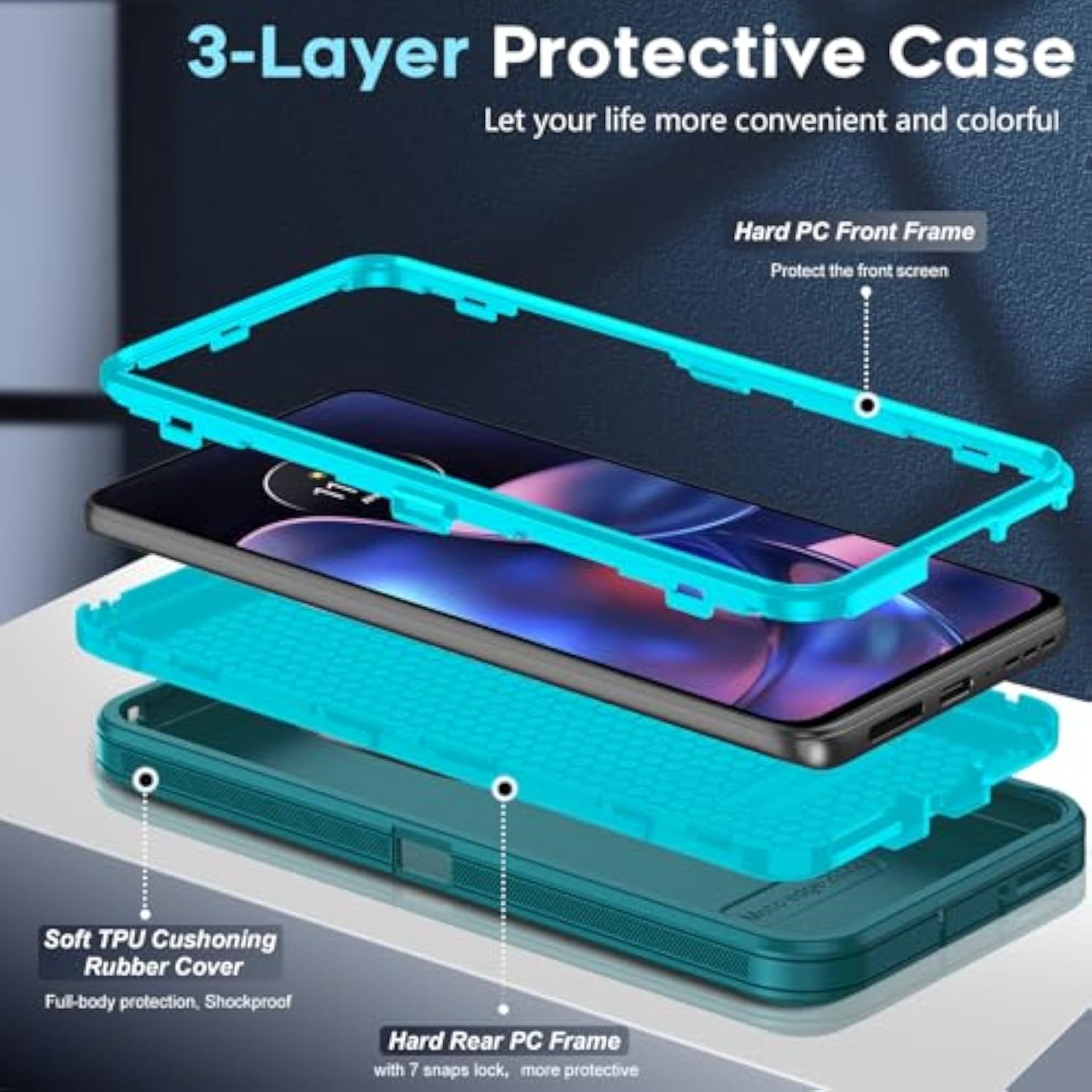 For Motorola Edge-2022 Case:?Not Fit Edge Plus/Edge 5G Uw? Heavy Duty 3 In 1 Rugged Cover, Military Grade Sturdy Shockproof Cell Phone Android Funda Para Moto Edge2022, Teal Blue