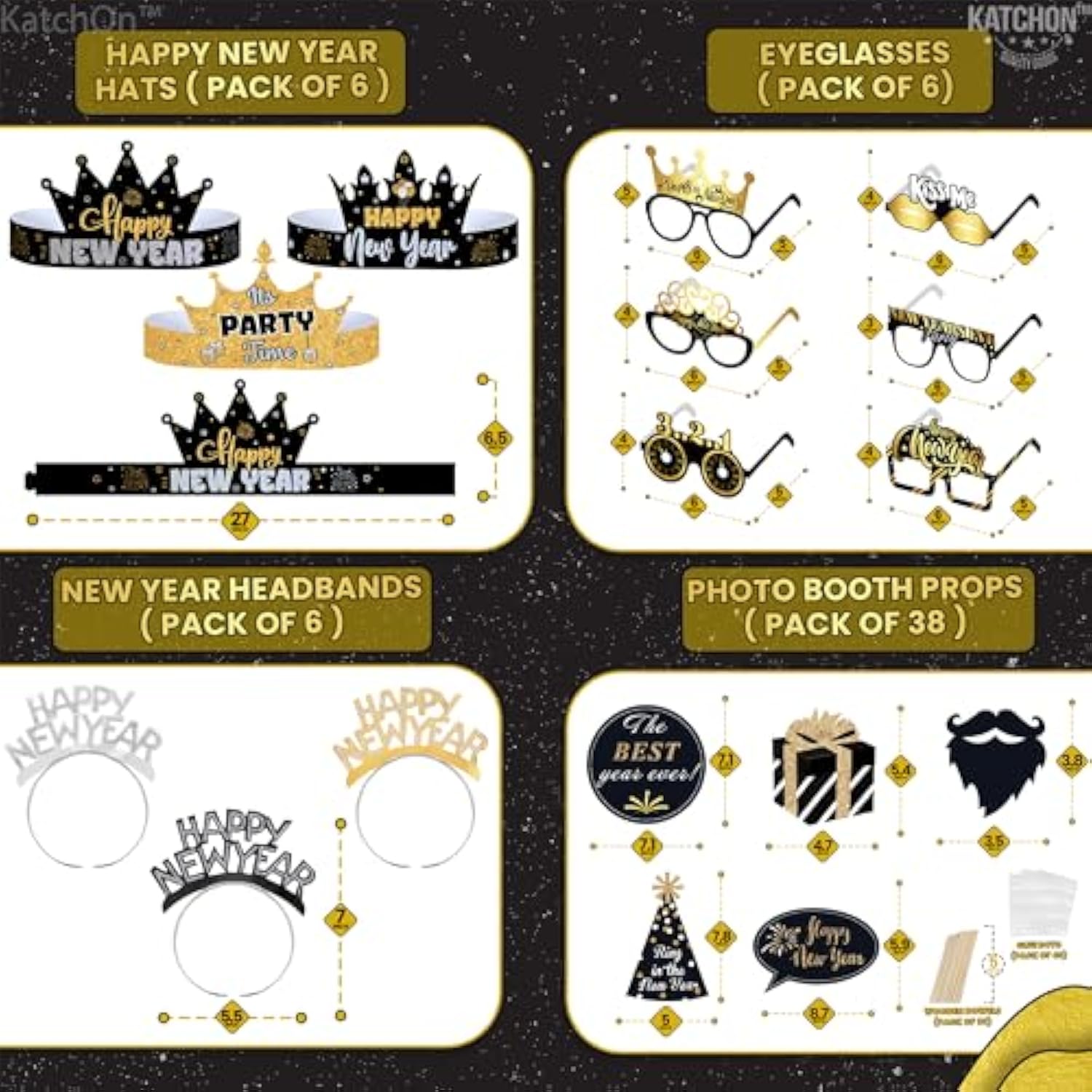 74pc New Year Party Favors 2026 Photo Props, Hats, & Noise Makers