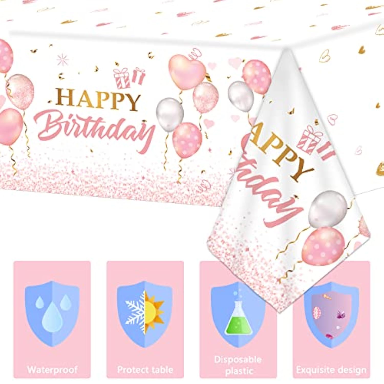 3 Pieces Pink Rose Gold Tablecloth For Rose Gold Birthday Decoration Plastic Disposable Party Table Covers For Rectangle Tables Girl Women Parties Happy Birthday Wedding Party Favors, 54 X 108 Inches