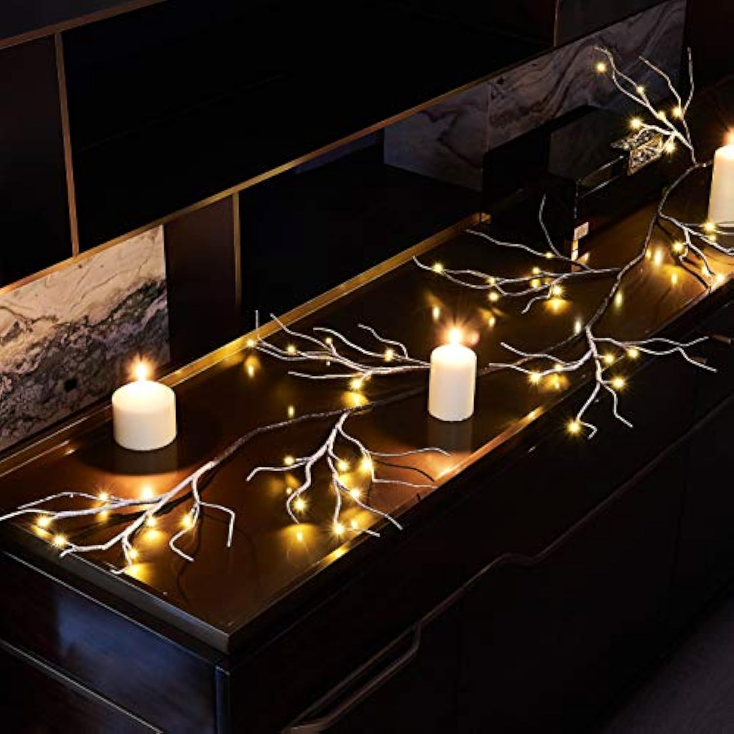 Lighted Garland Snow Flocked 6Ft 48 Led Battery Operated Pre-Lit Twig Vine Winter Christmas Party Decoration Indoor Outd